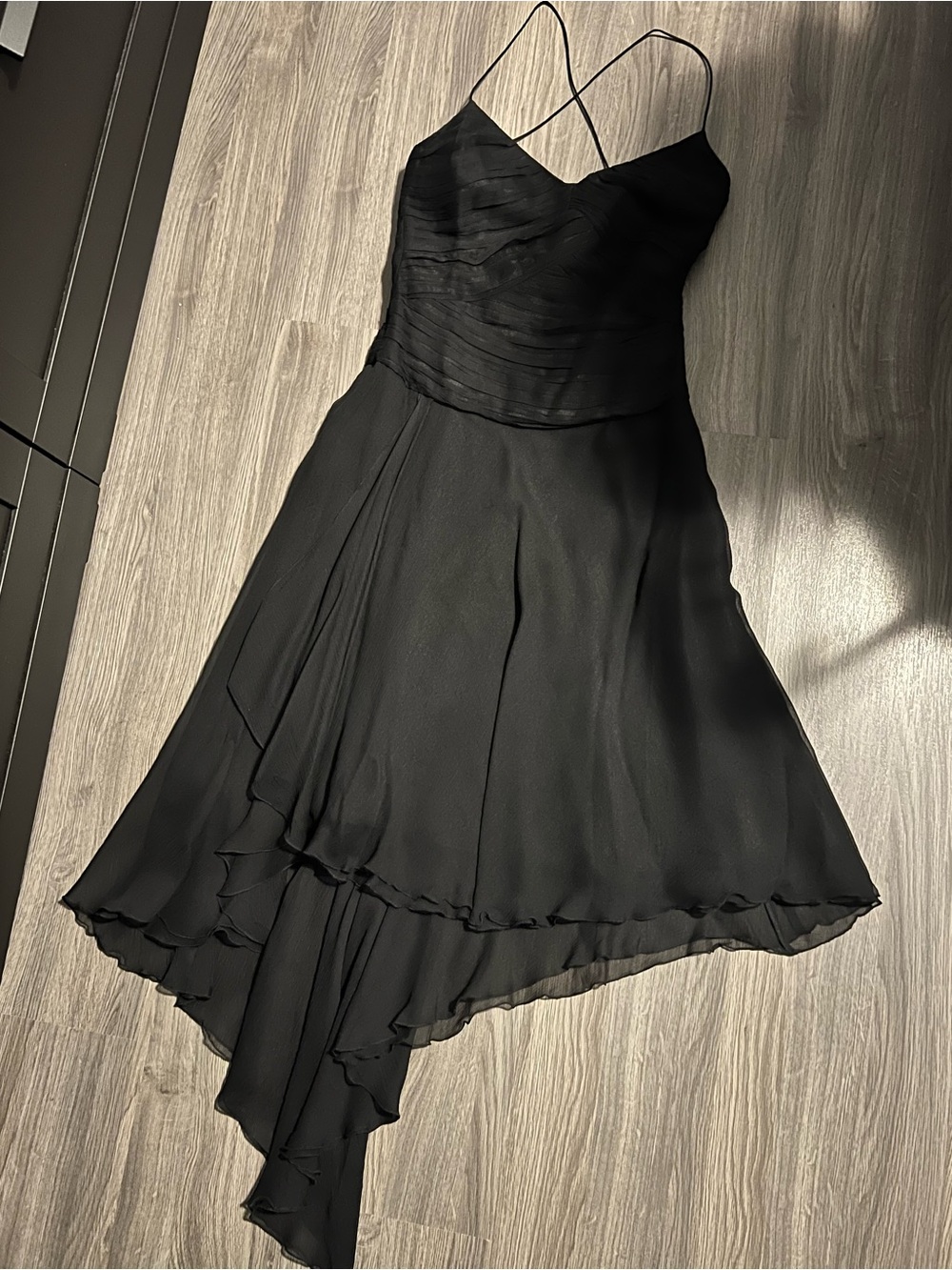 le chateau Black Asymmetric Spaghetti-Strap Dress